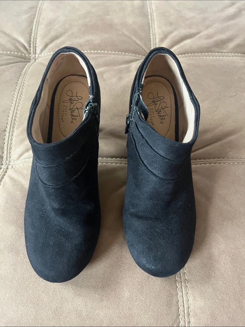 Life Stride Black Suede Ankle Booties with Outer Wrap Detail